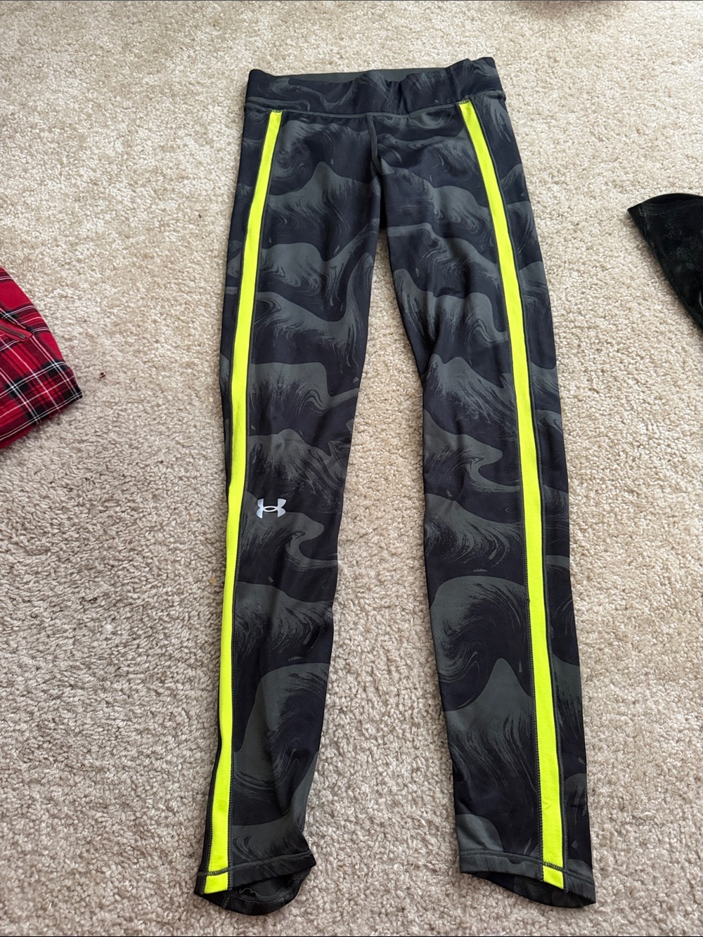 Under Armour Black Leggings with Neon Yellow Side Panels